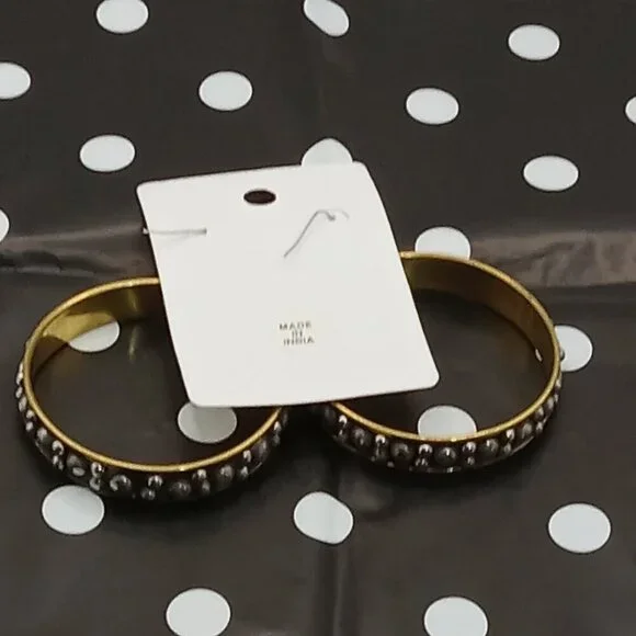 Black Studded Brass EARRINGS 2 Inch Pierced Goth Punk Boho India - Picture 4 of 6